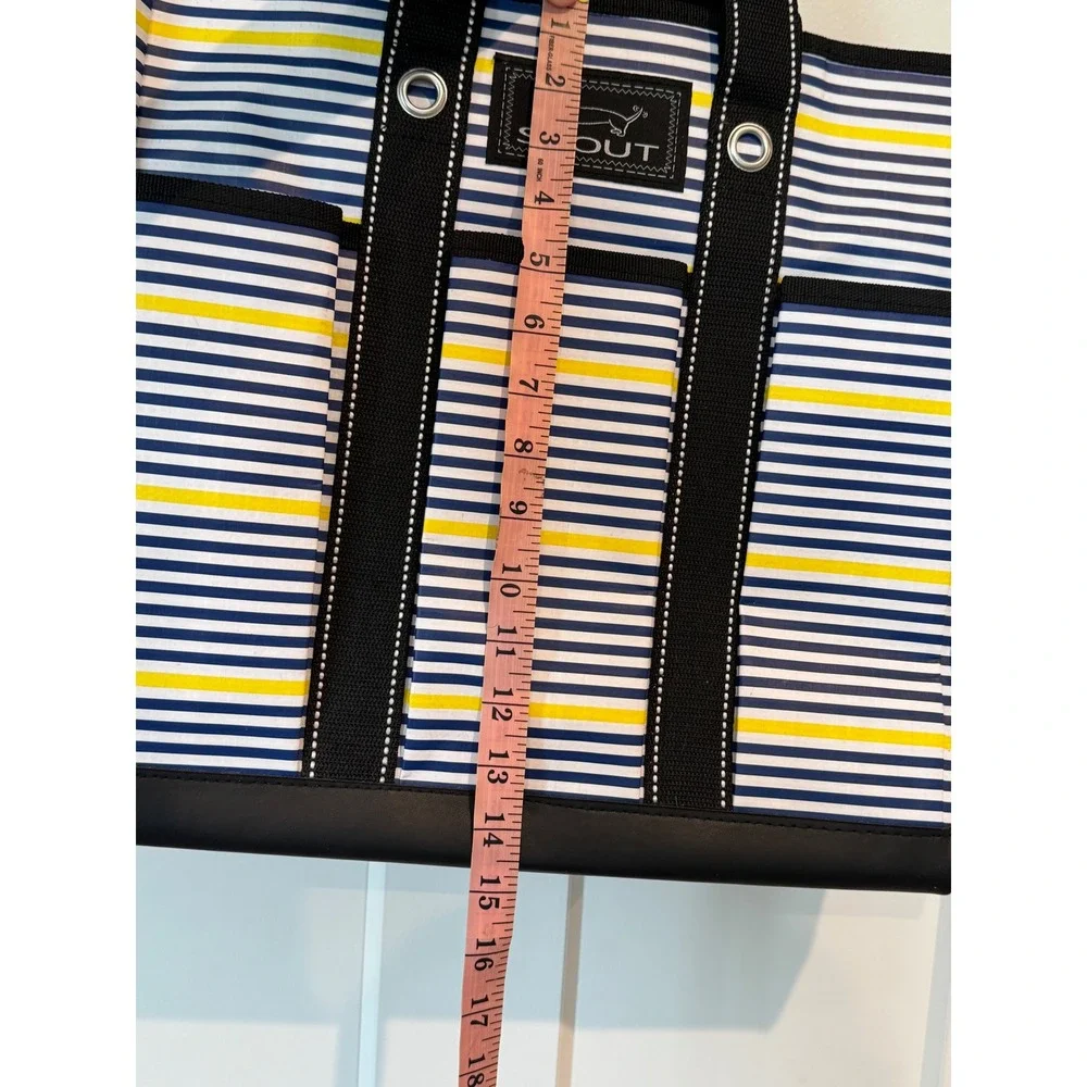 SCOUT BJ Bag Large Utility Tote Navy White Yellow Striped Multi Pocket Beach Bag